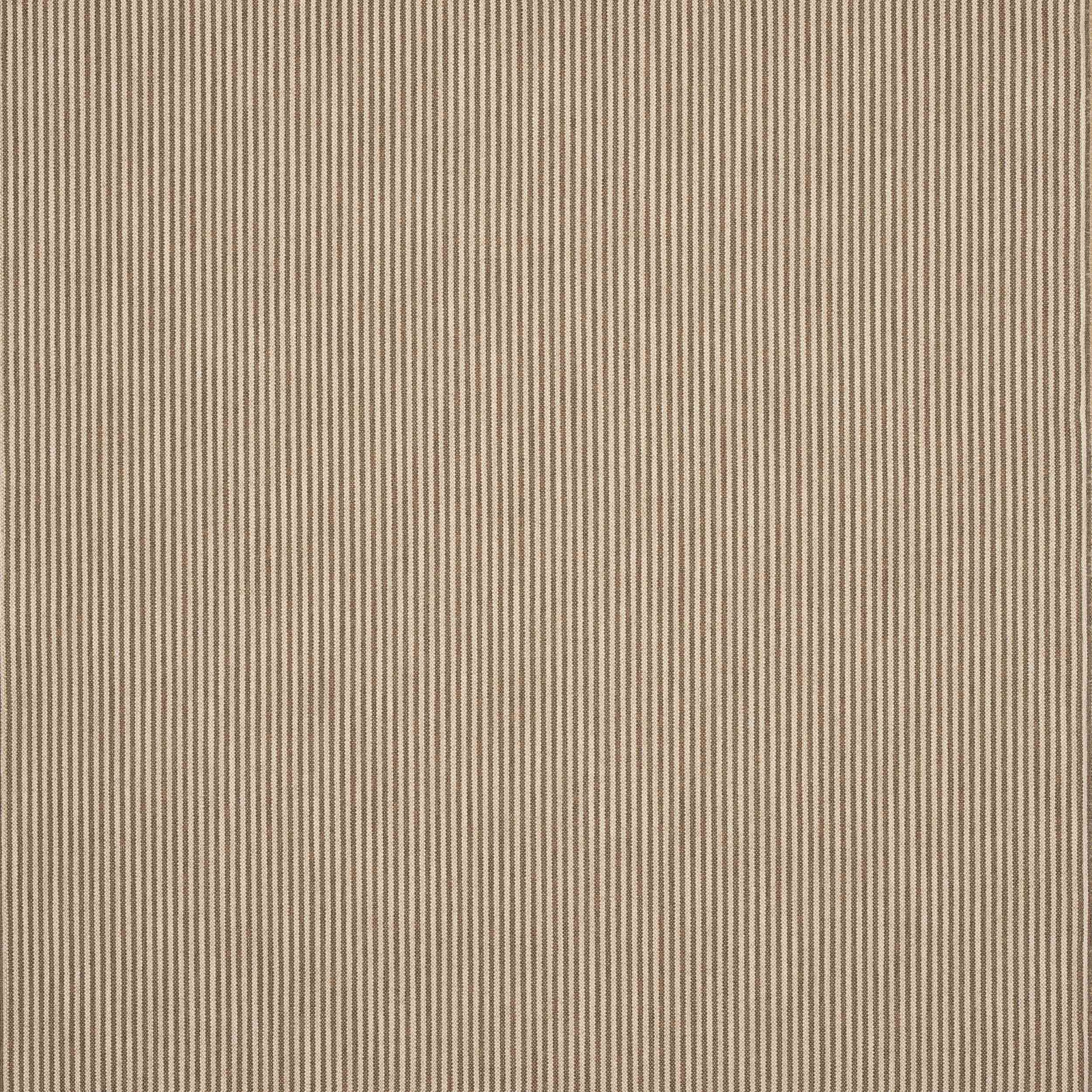 Fine taupe and beige ticking stripe fabric swatch with tight vertical lines