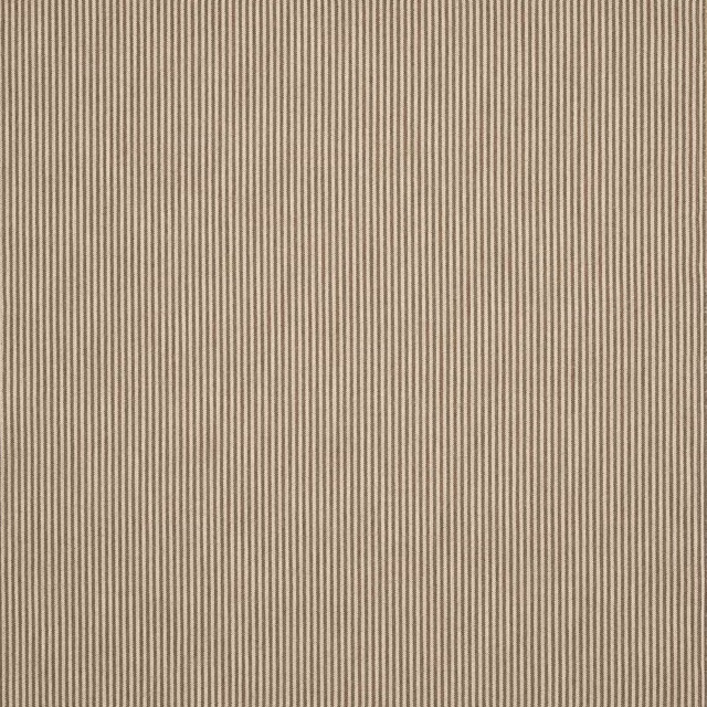 Fine taupe and beige ticking stripe fabric swatch with tight vertical lines