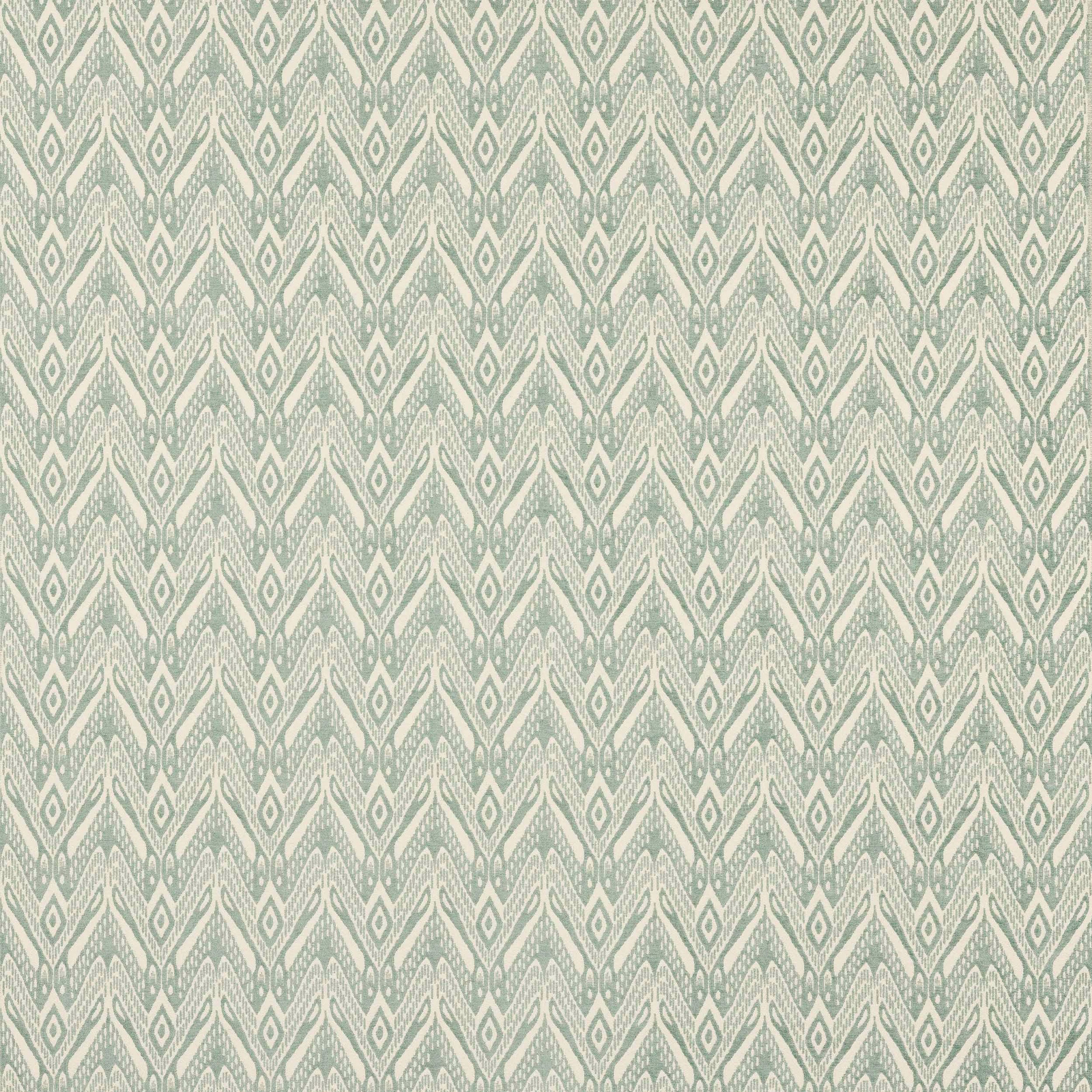 Soft celadon geometric woven fabric with ivory diamond motif