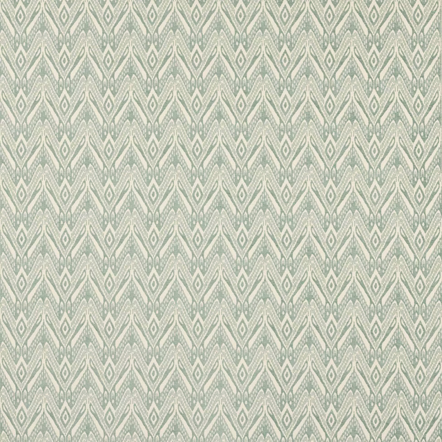 Soft celadon geometric woven fabric with ivory diamond motif