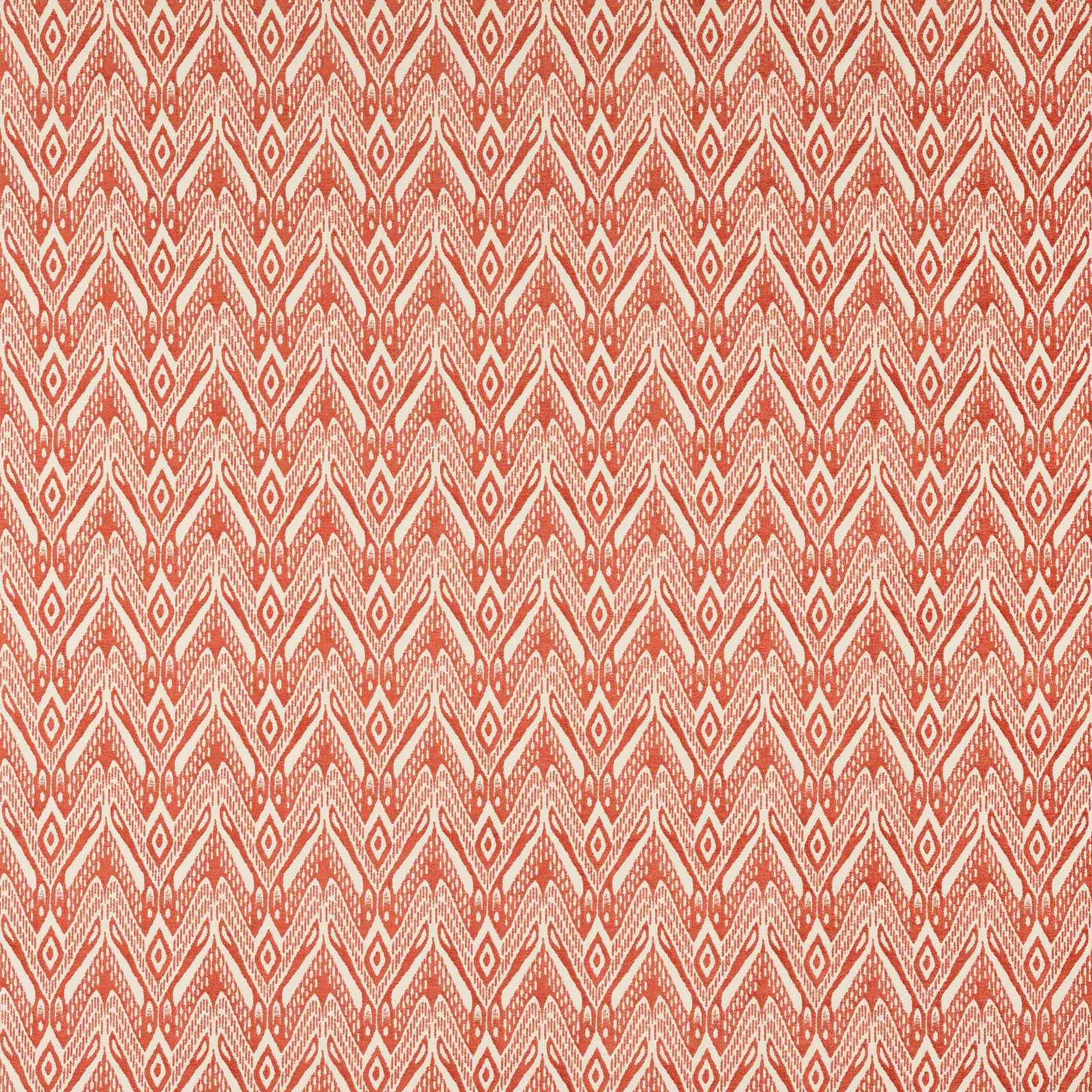 Coral and ivory geometric woven fabric swatch with diamond motif