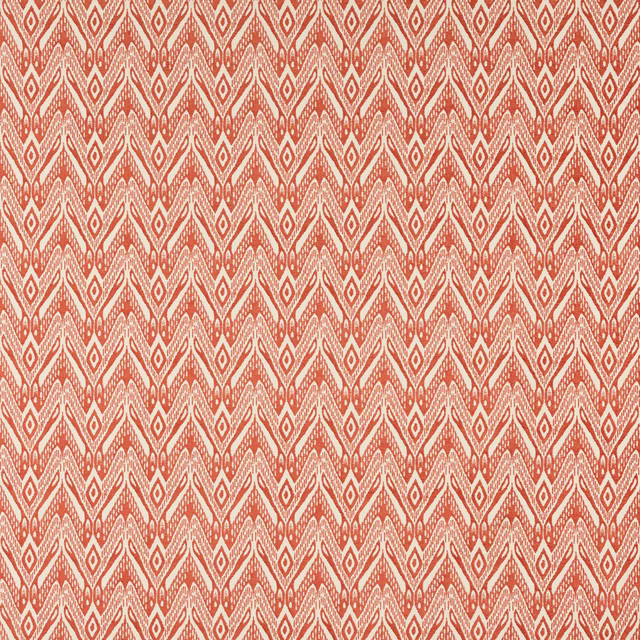 Coral and ivory geometric woven fabric swatch with diamond motif