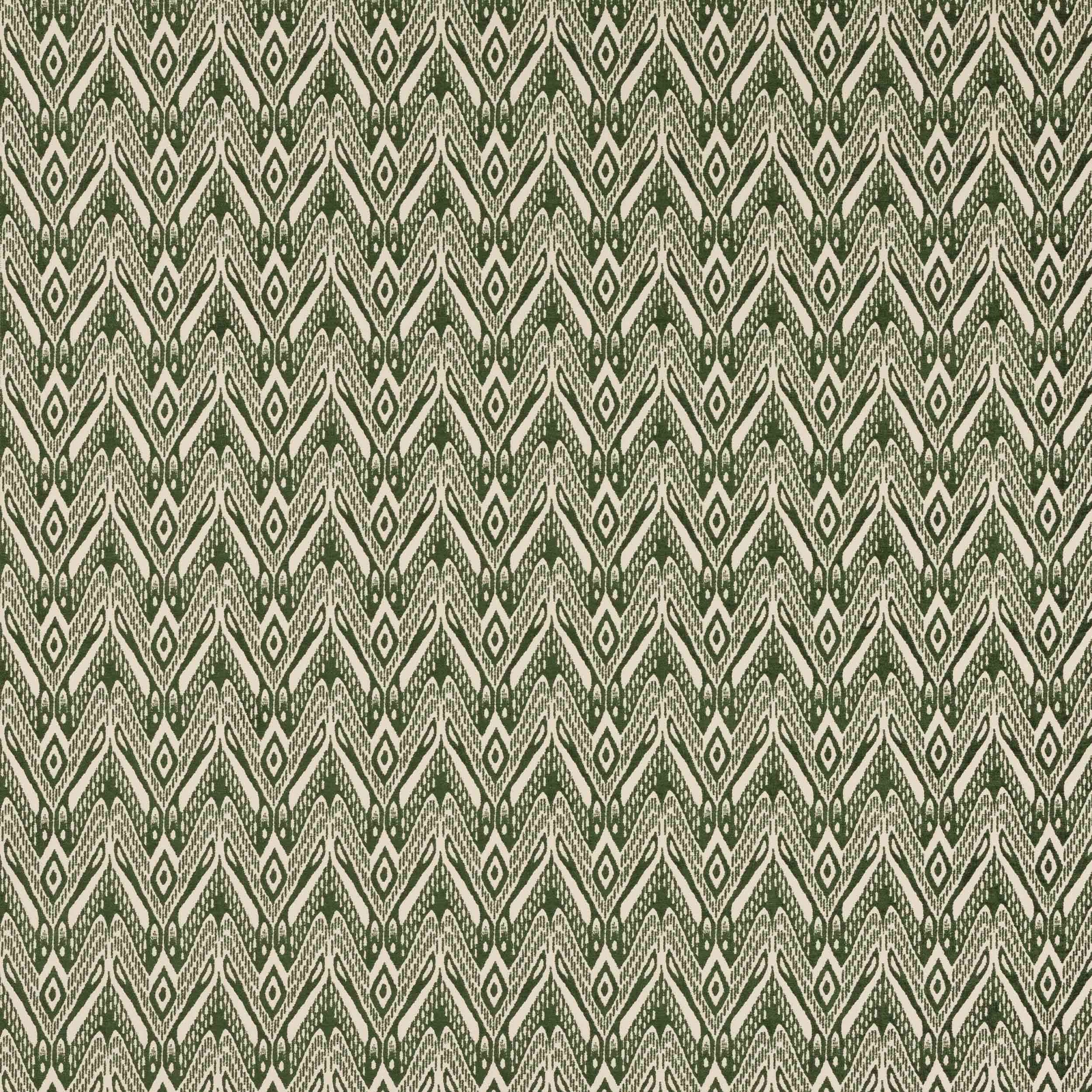 Muted olive green geometric woven fabric with small diamond and chevron pattern
