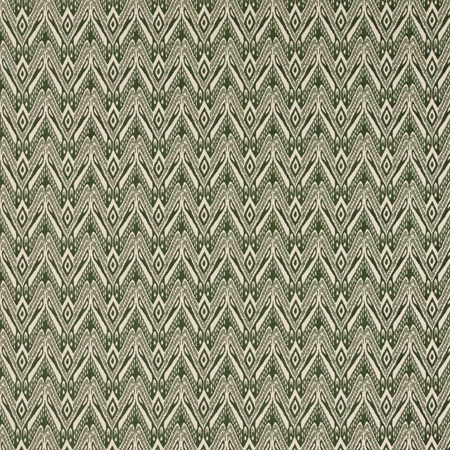 Muted olive green geometric woven fabric with small diamond and chevron pattern