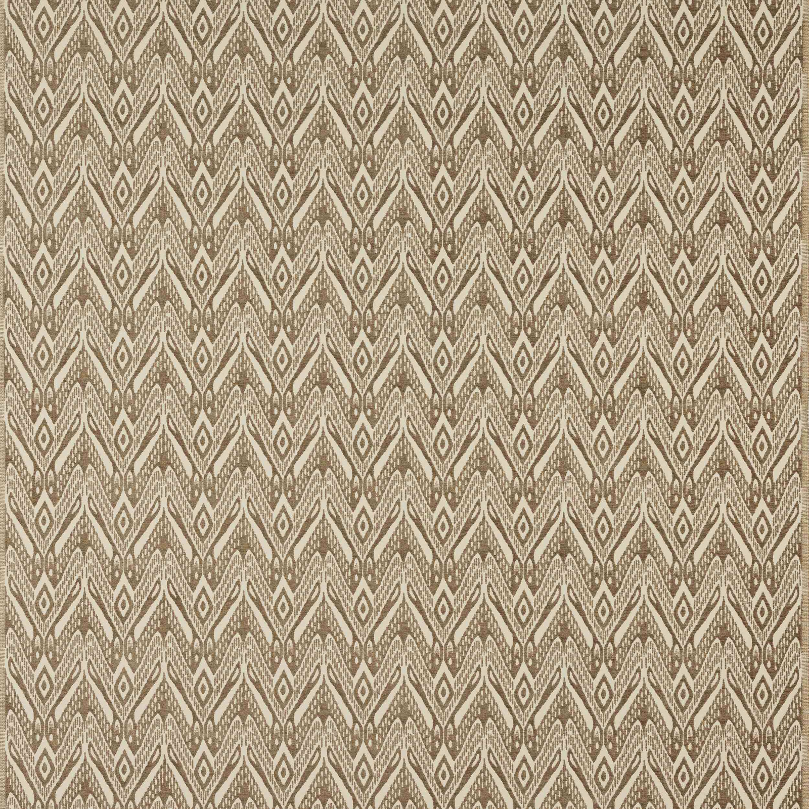 Greige geometric woven fabric with small diamond and chevron pattern