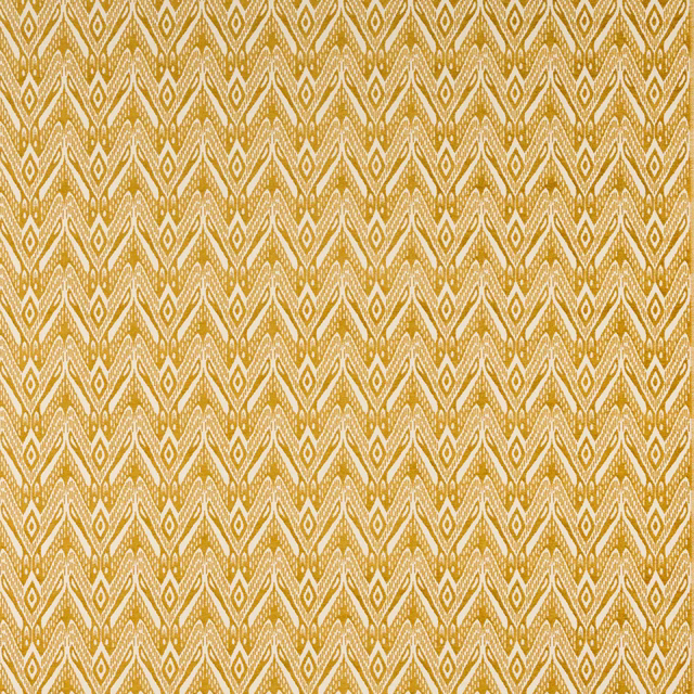 Mustard-gold geometric fabric swatch with ivory diamond motifs