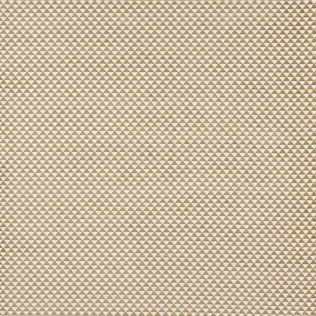 Close-up of small repeating geometric pattern in warm greige beige fabric