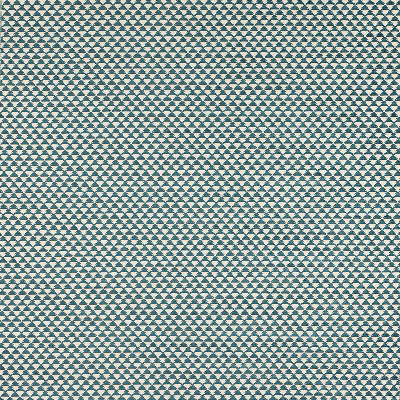 Teal and ivory small geometric woven fabric with dense repeating motif