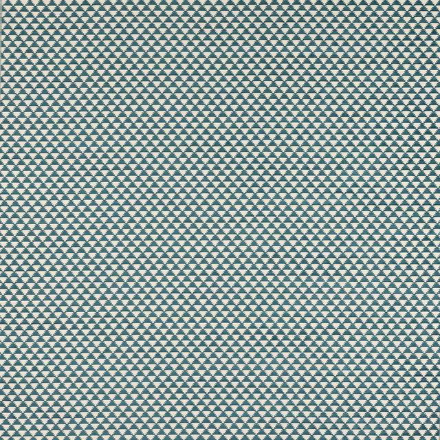 Teal and ivory small geometric woven fabric with dense repeating motif