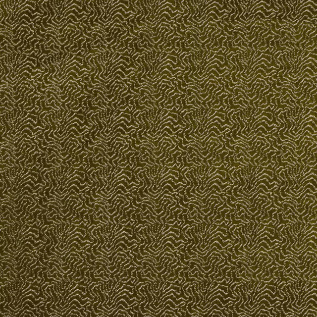 Close-up of mossy olive woven fabric with a small abstract zigzag pattern