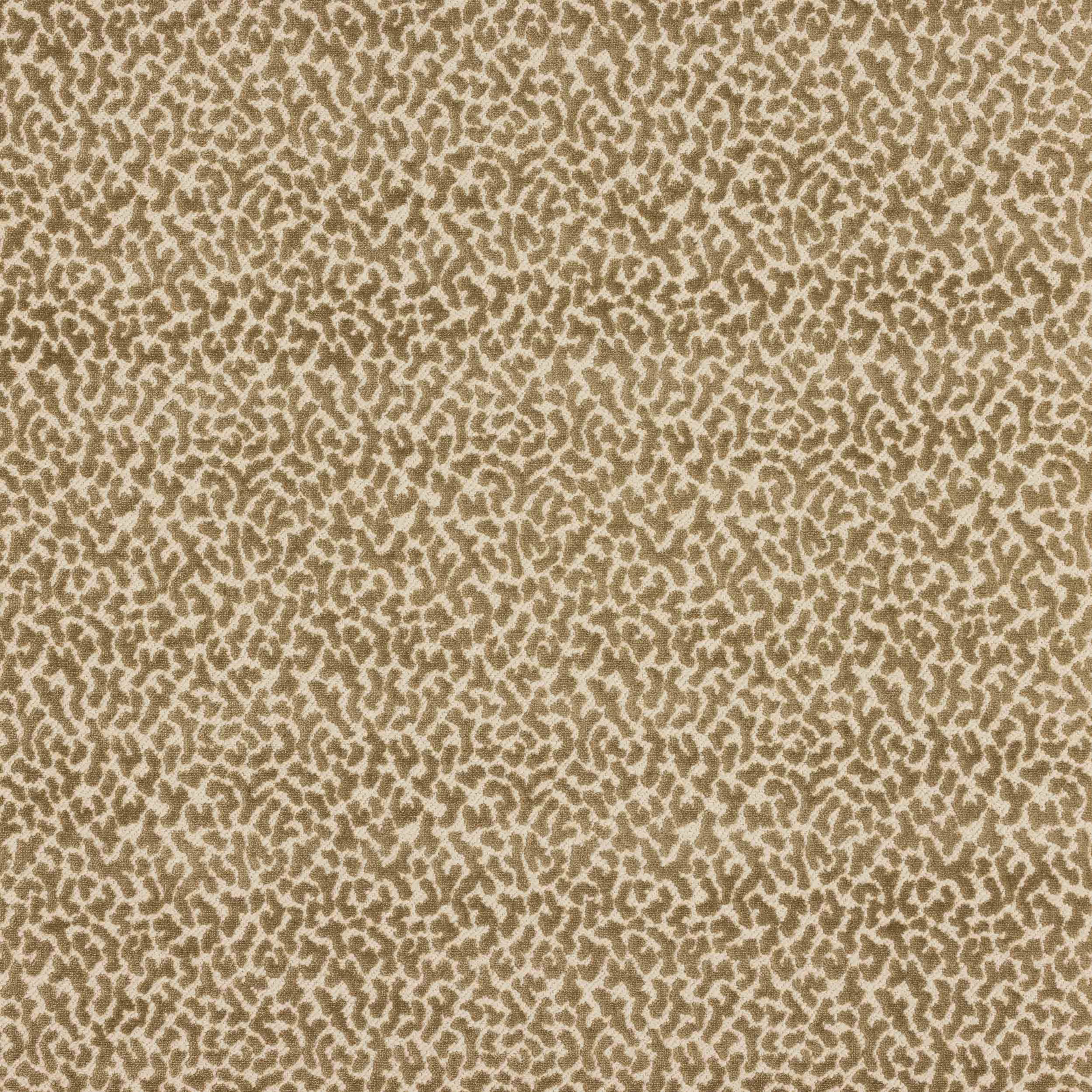 Close-up of taupe fabric with small abstract tonal animal-style motif