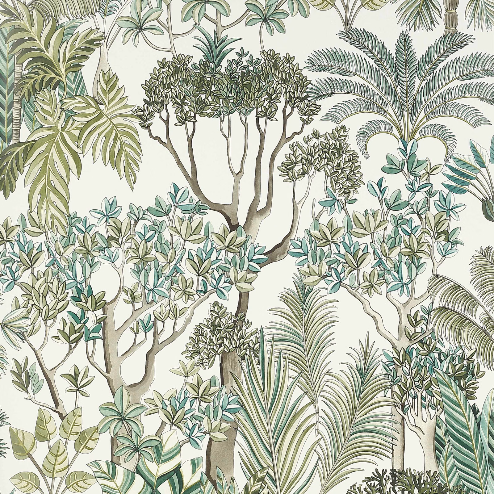 Muted sage, teal and olive botanical canopy on a warm ivory ground