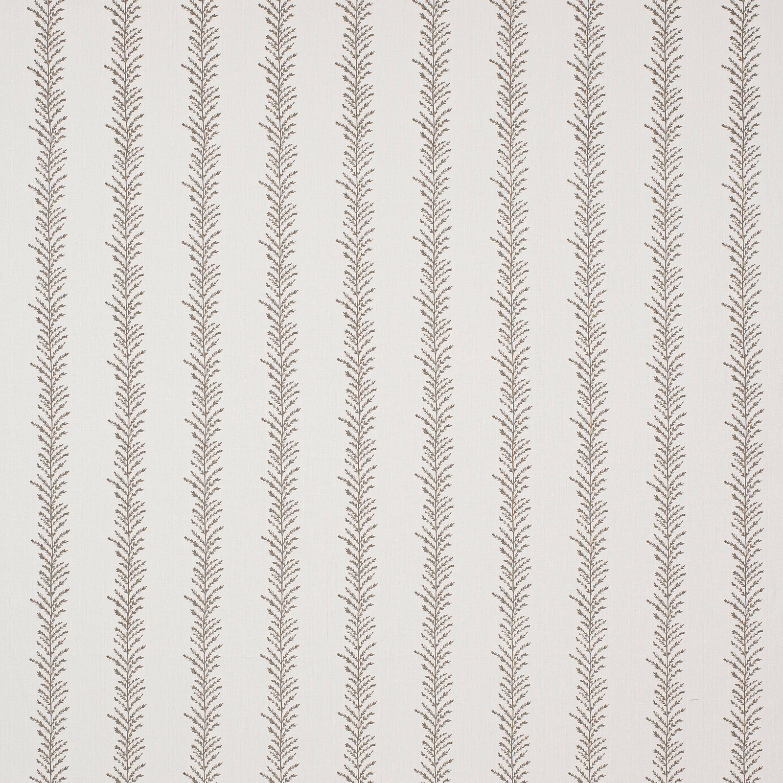 Pale linen fabric with narrow grey leaf stripes in vertical rows