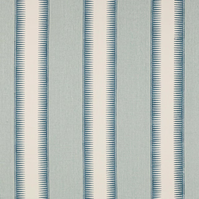 Pale aqua linen stripe fabric with narrow blue zigzag-edged bands