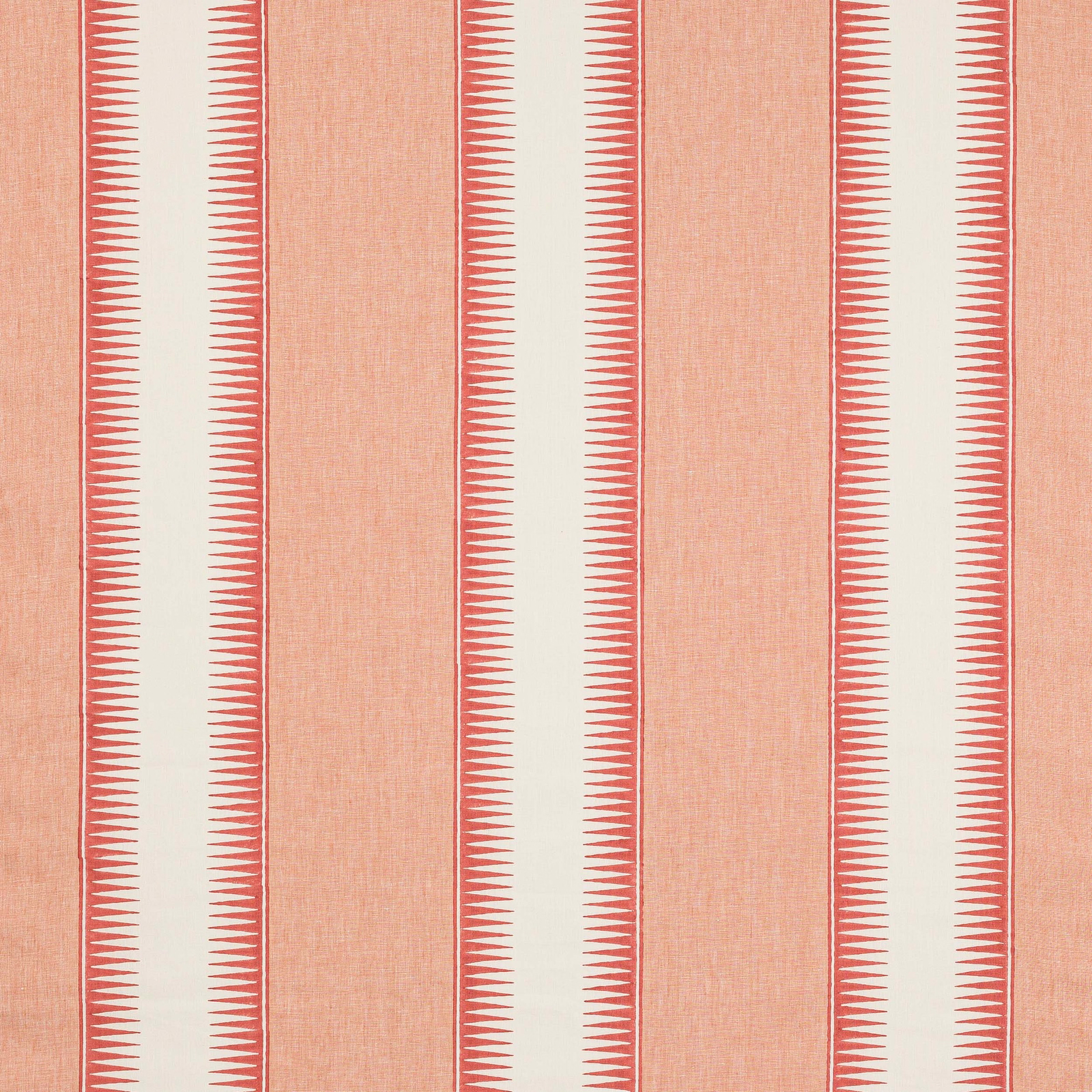 Coral red striped linen swatch with serrated vertical bands
