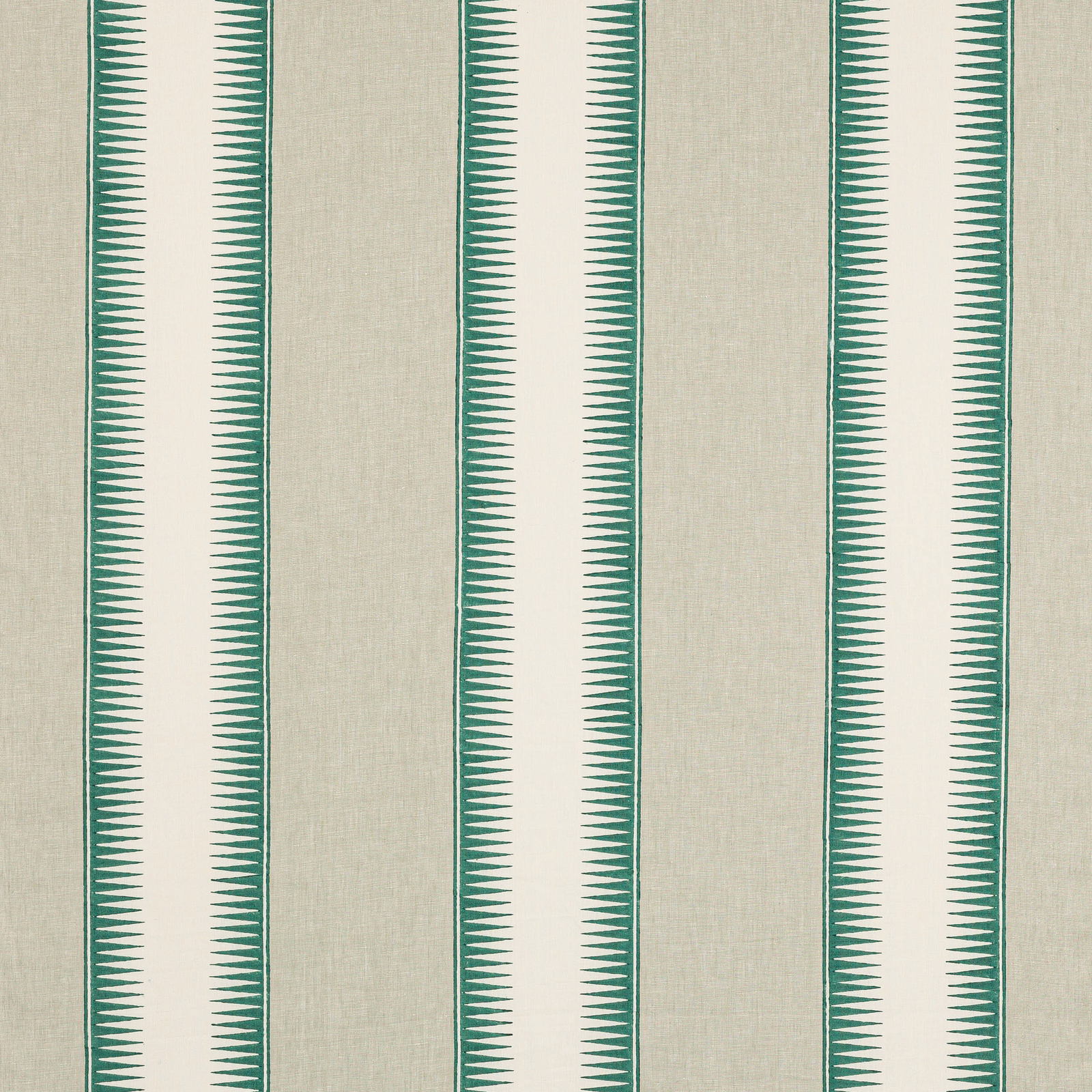 Teal zigzag-edged vertical stripes on a pale linen ground
