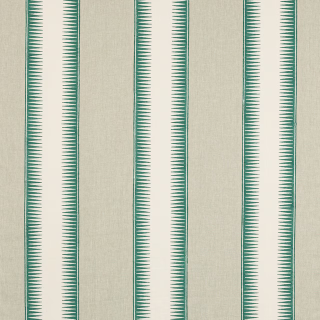 Teal zigzag-edged vertical stripes on a pale linen ground