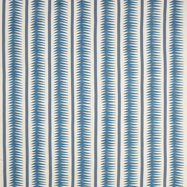 Ivory fabric with narrow muted blue vertical chevron stripes