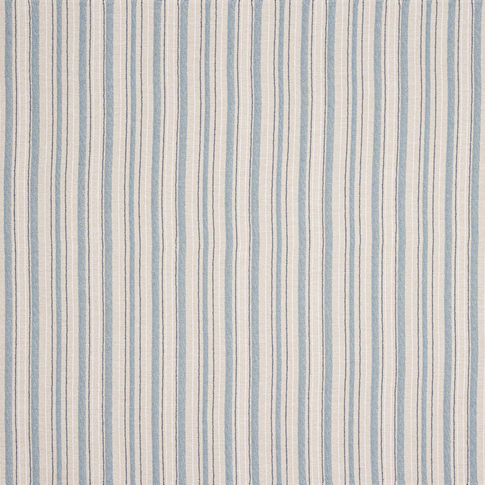 Pale ciel blue and ivory vertical striped fabric with fine navy accents