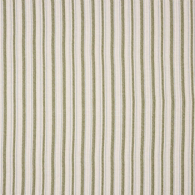 Vertical matcha green and cream striped fabric with a fine woven texture