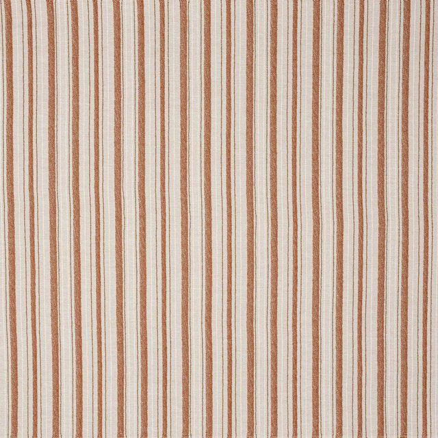 Vertical terracotta and cream striped fabric with a fine woven texture