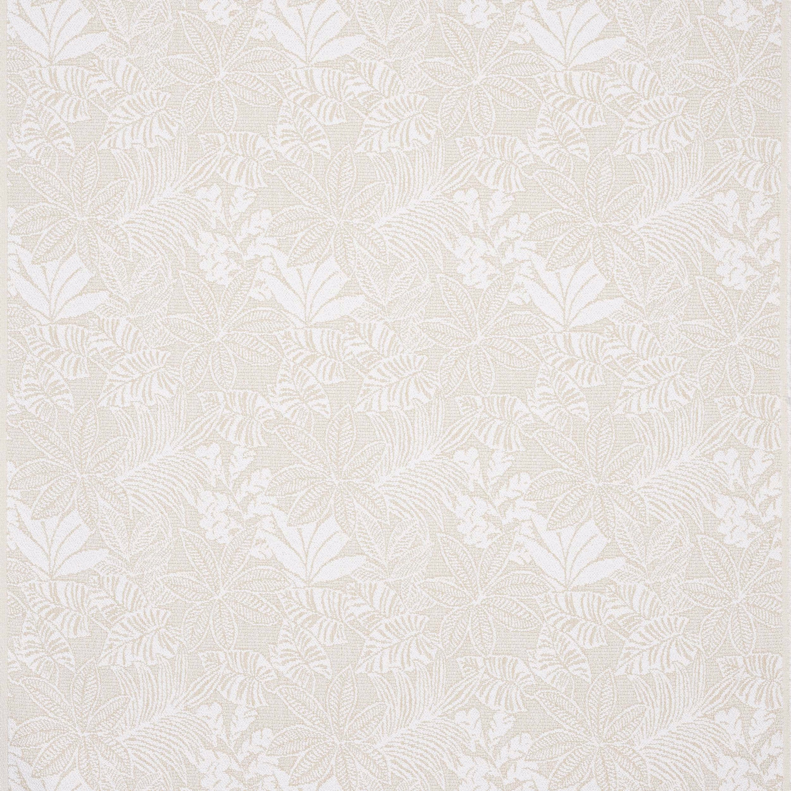 Pale ivory botanical fabric swatch with large leaf repeat and subtle textured weave