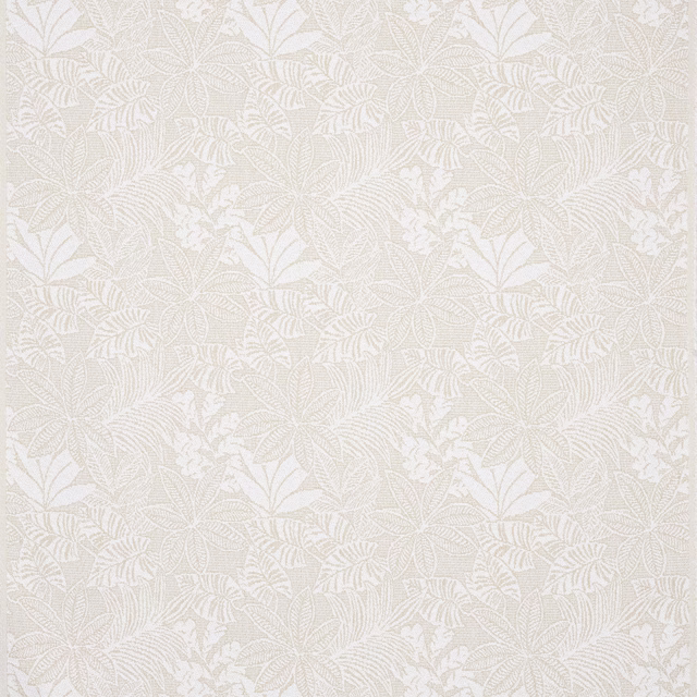 Pale ivory botanical fabric swatch with large leaf repeat and subtle textured weave