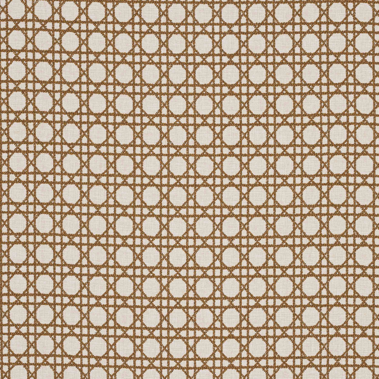 Camel brown geometric lattice fabric on a pale ground, close-up swatch
