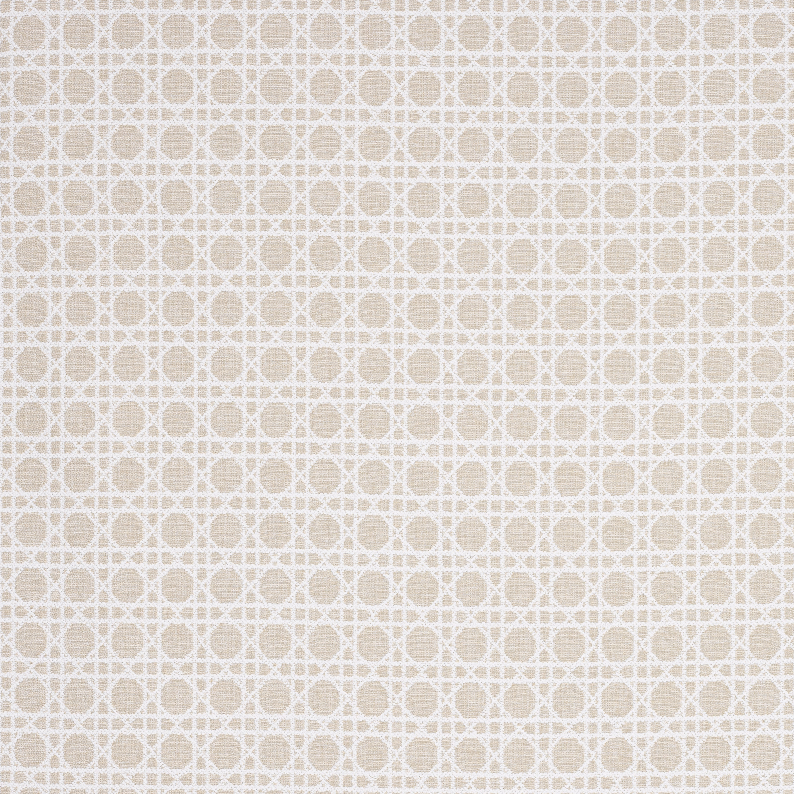 Pale cream geometric woven fabric with small round motifs and crosshatch grid