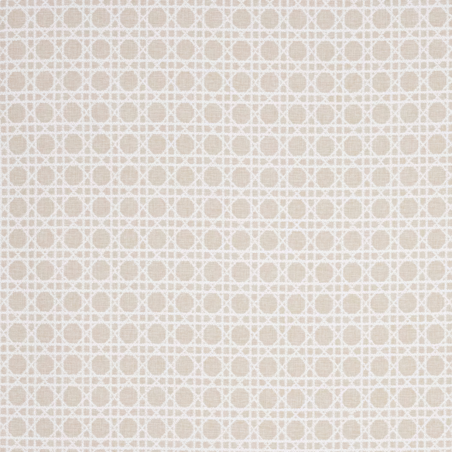 Pale cream geometric woven fabric with small round motifs and crosshatch grid