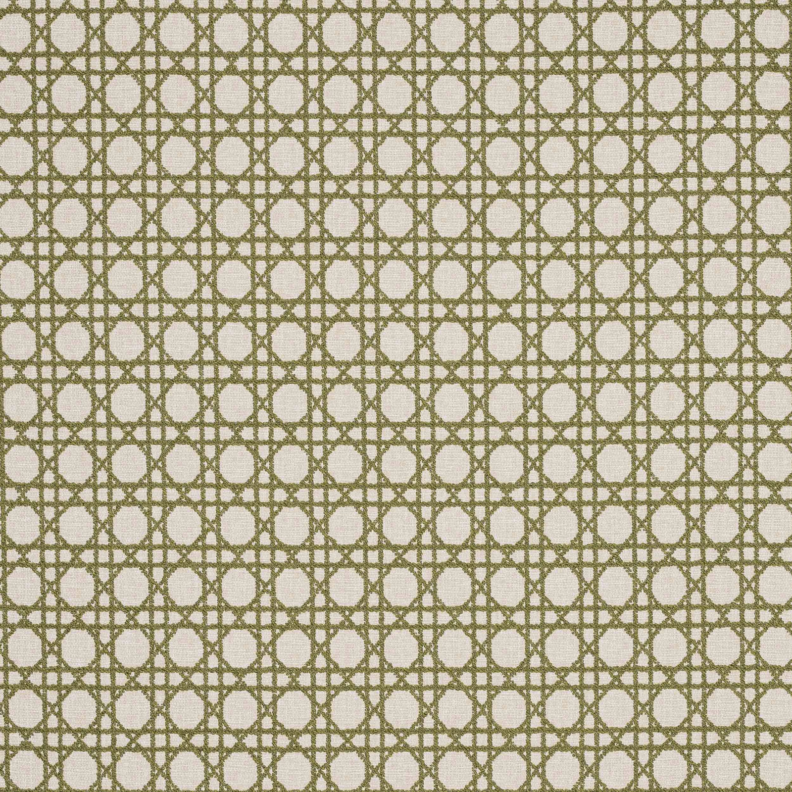 Cream geometric fabric with olive circular lattice and woven texture