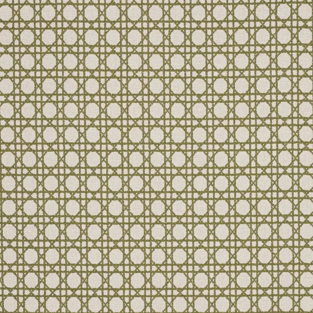 Cream geometric fabric with olive circular lattice and woven texture