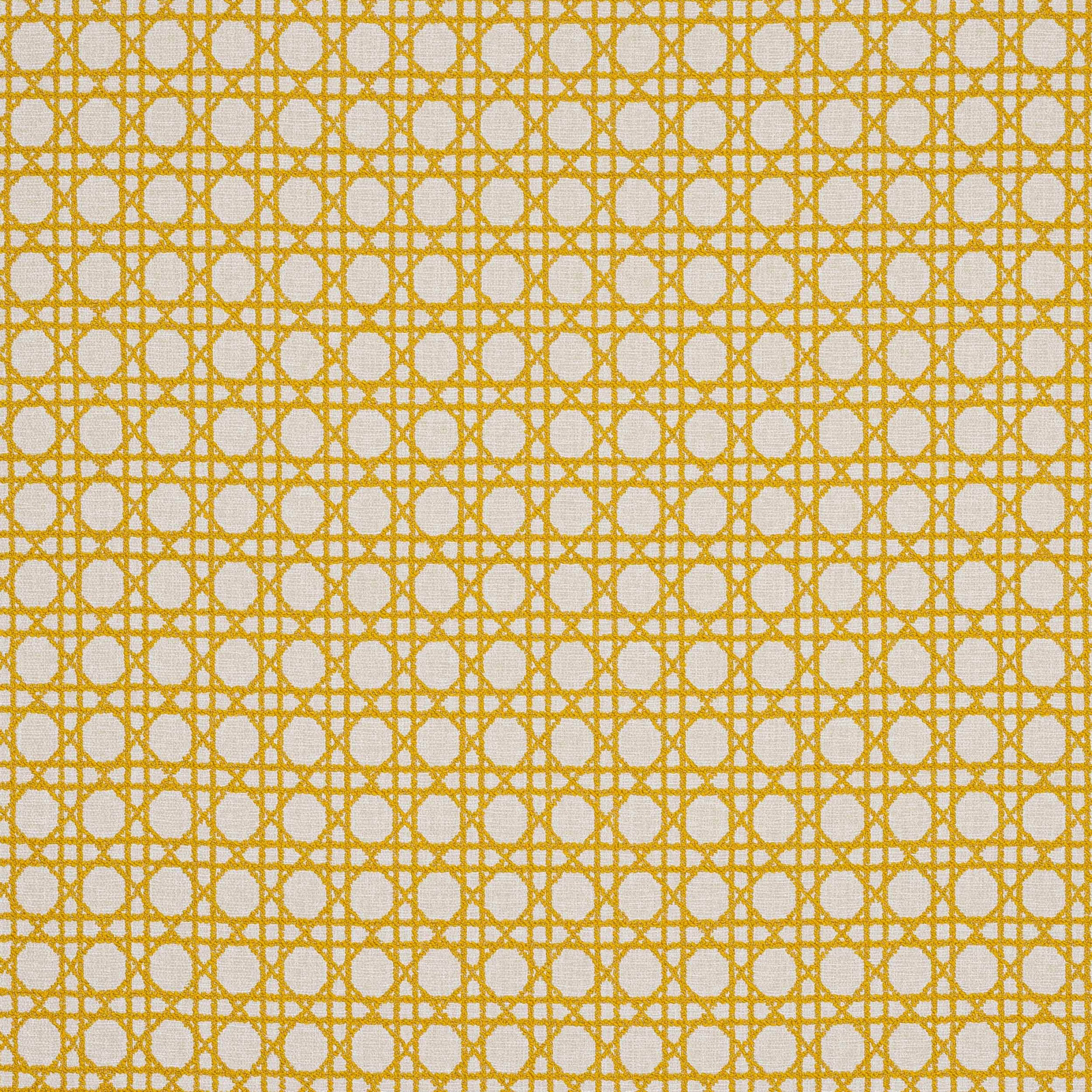 Golden geometric lattice with pale circular motifs on a light ground
