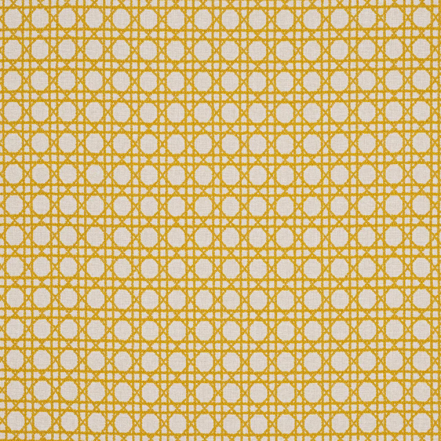Golden geometric lattice with pale circular motifs on a light ground