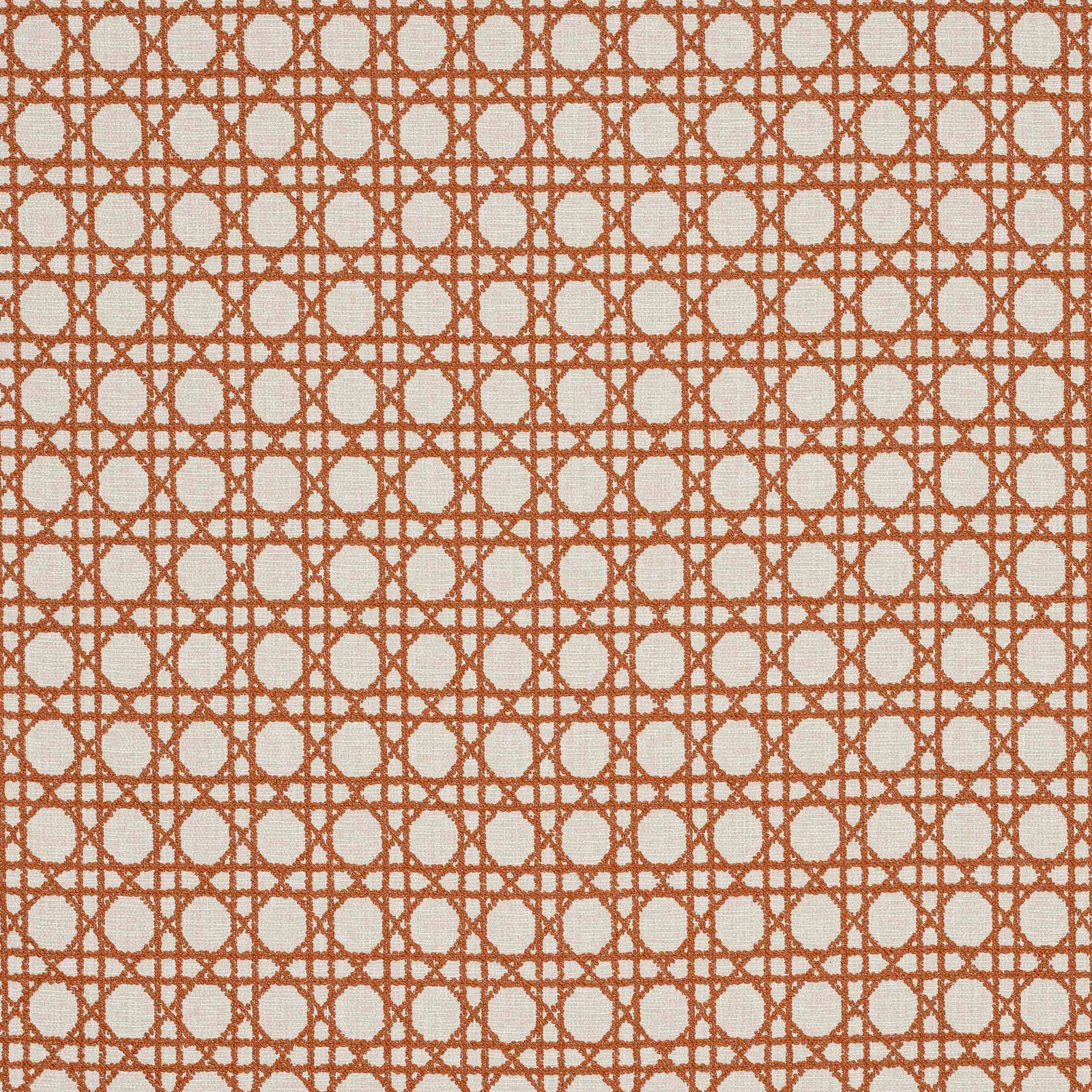 Terracotta geometric lattice fabric with cream ground and rounded oval motif