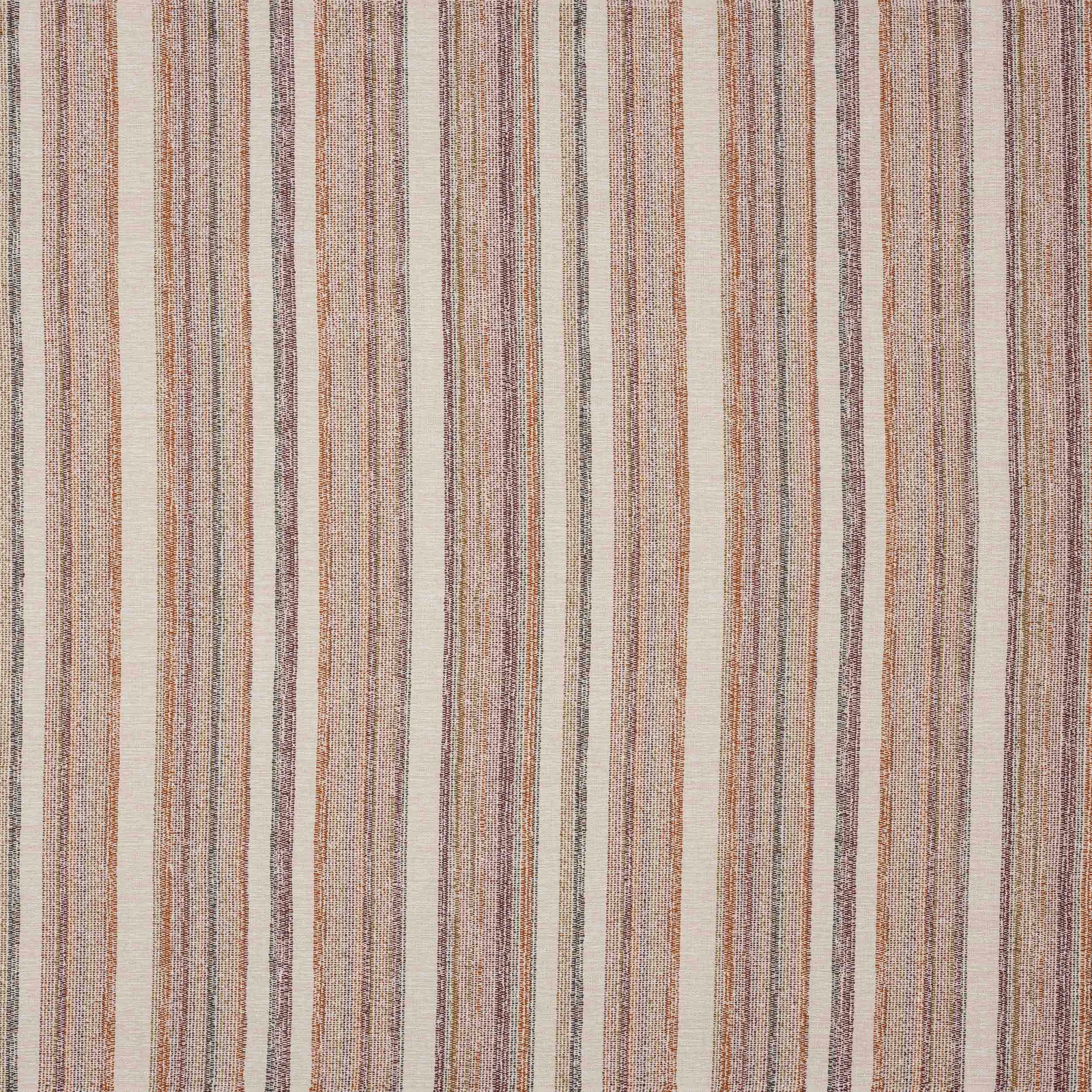 Vertical striped fabric swatch in warm beige, cream and muted spice tones