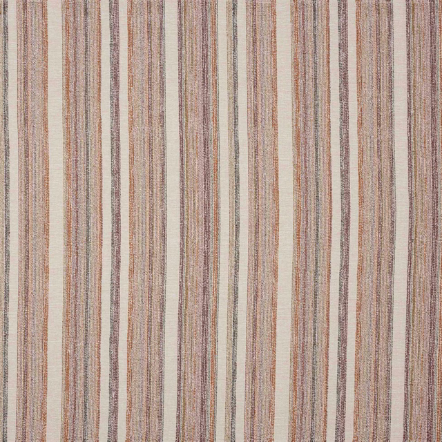 Vertical striped fabric swatch in warm beige, cream and muted spice tones