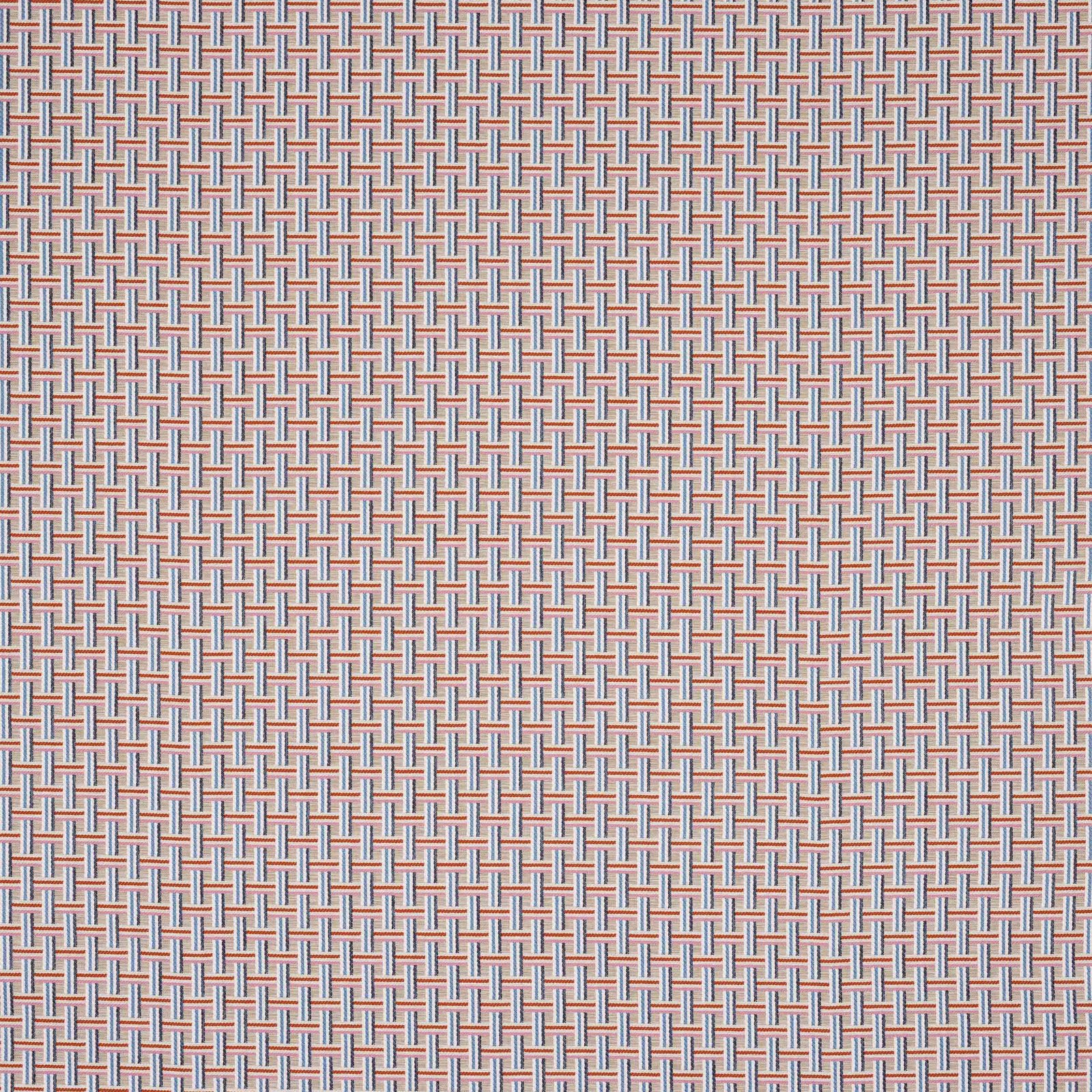 Close-up of a small woven check fabric in bonbon pink, grey and white