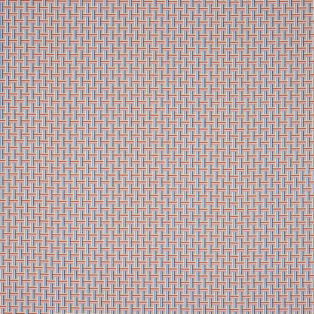 Close-up of a small woven check fabric in bonbon pink, grey and white