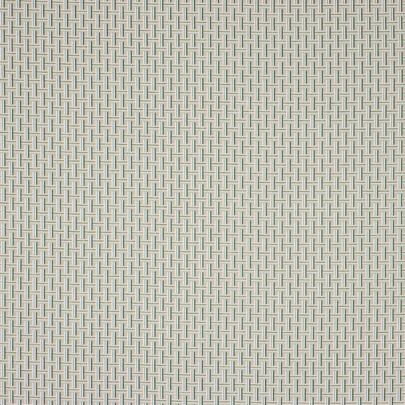 Close-up of a small celadon green basket-weave check on a pale ground