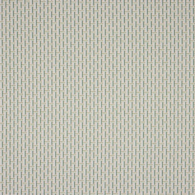 Close-up of a small celadon green basket-weave check on a pale ground