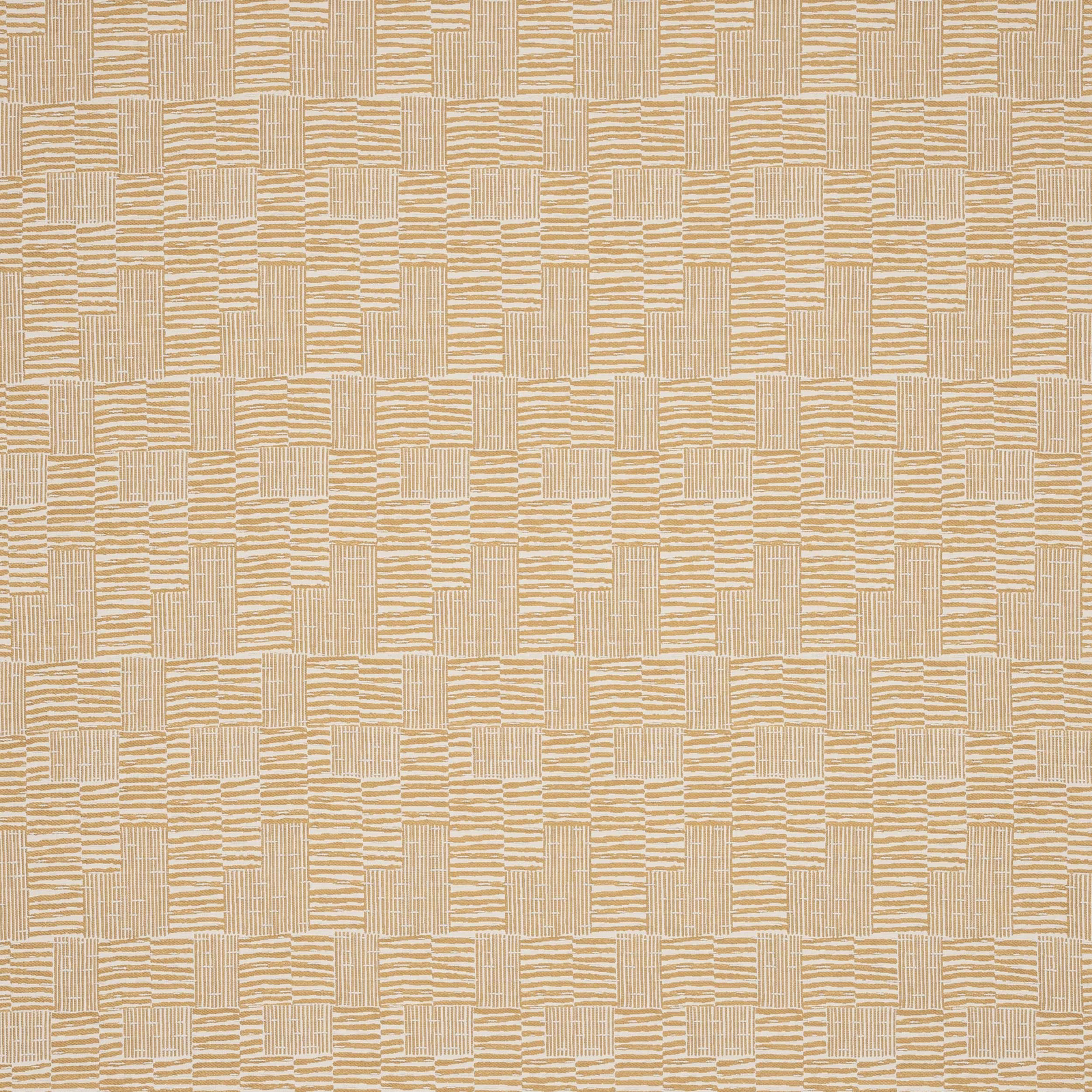 Beige woven check fabric swatch with textured block pattern and fine stripes