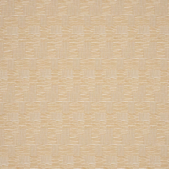 Beige woven check fabric swatch with textured block pattern and fine stripes