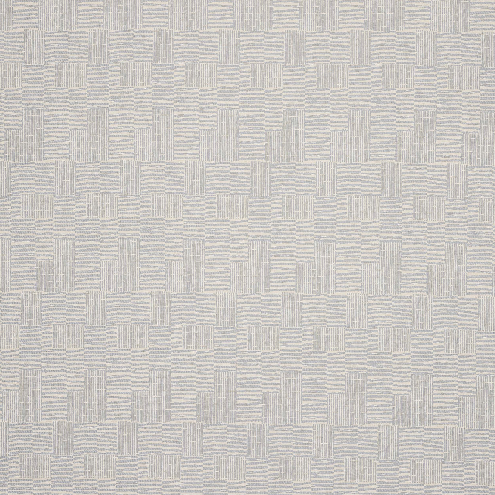 Pale celeste woven check fabric with subtle striped blocks and textured squares