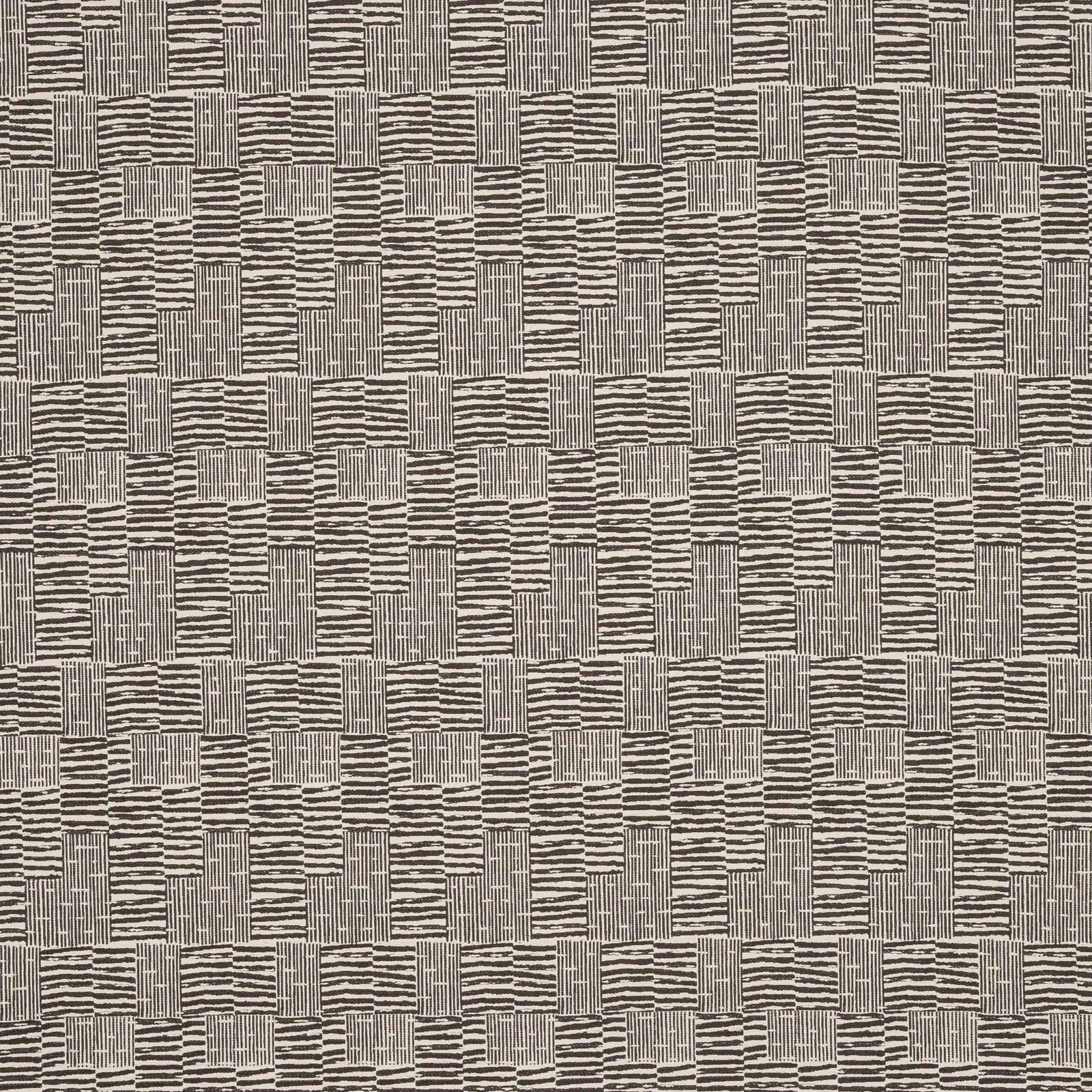 Black and stone geometric woven fabric with basket-like checker pattern