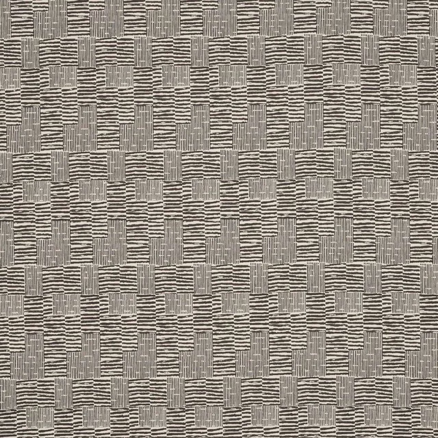 Black and stone geometric woven fabric with basket-like checker pattern