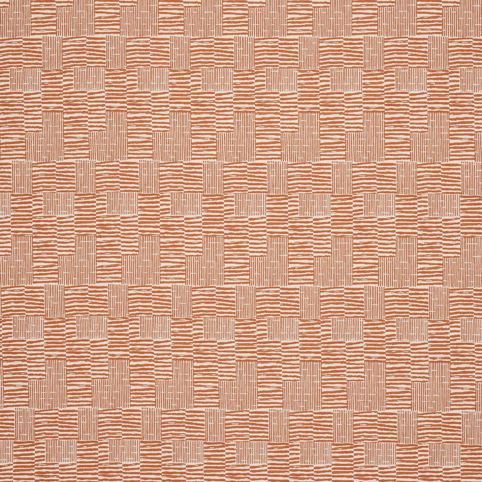 Terracotta and pale clay woven check fabric with textured horizontal stripes