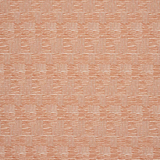 Terracotta and pale clay woven check fabric with textured horizontal stripes