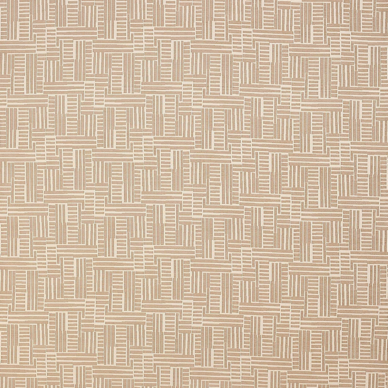 Warm beige geometric woven fabric with interlocking rectangular lattice pattern