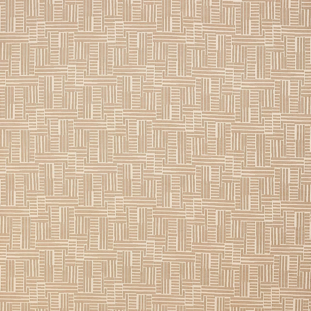 Warm beige geometric woven fabric with interlocking rectangular lattice pattern